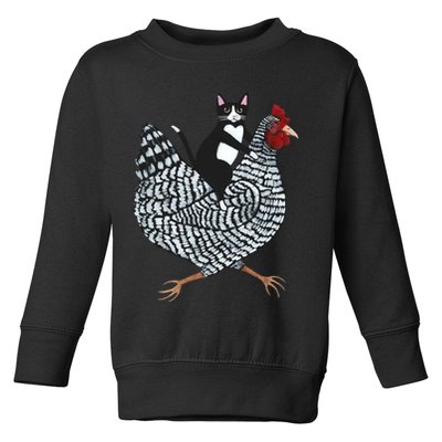 Tuxedo Cat Riding A Chicken Funny Toddler Sweatshirt
