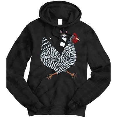 Tuxedo Cat Riding A Chicken Funny Tie Dye Hoodie