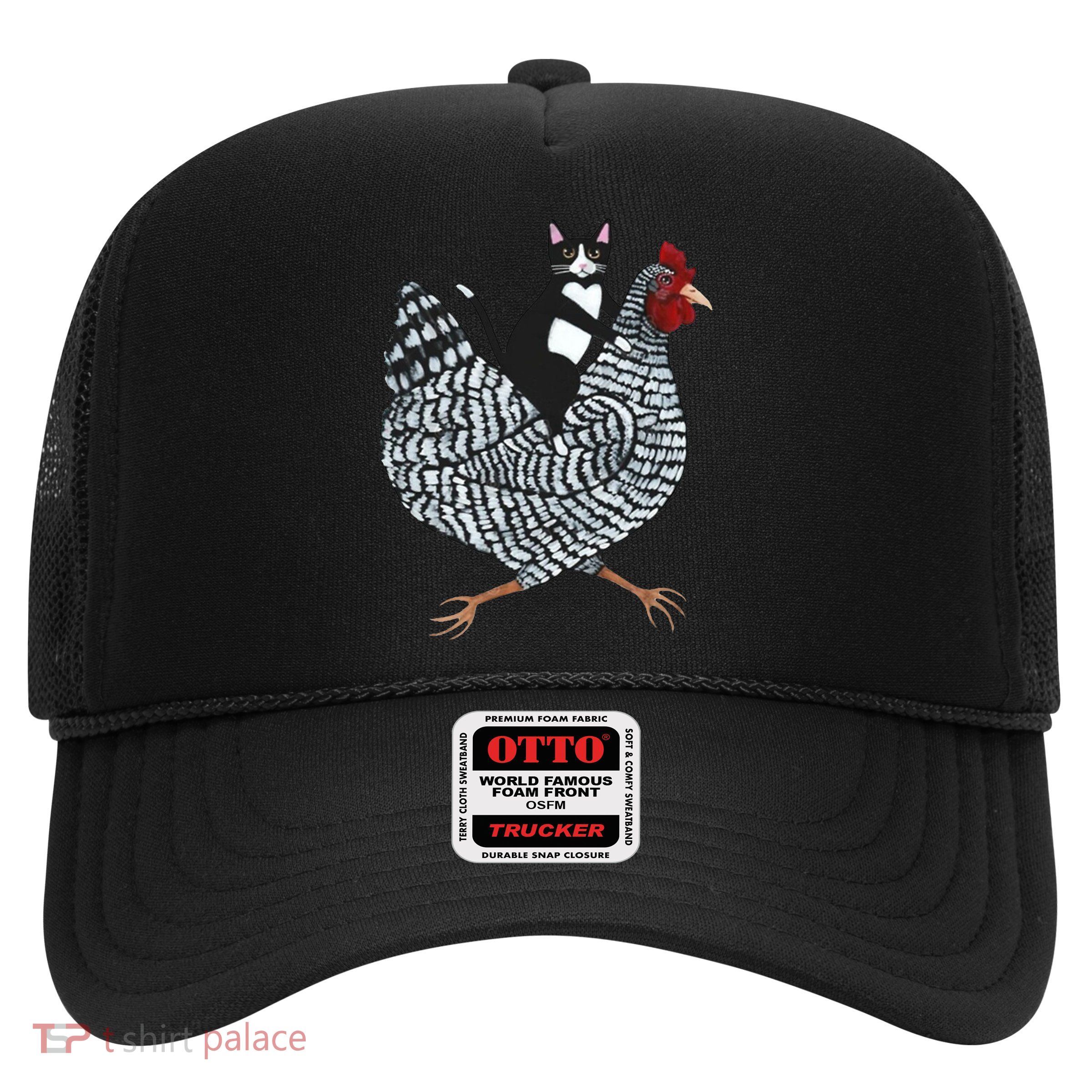 Tuxedo Cat Riding A Chicken Funny Trucker Hat