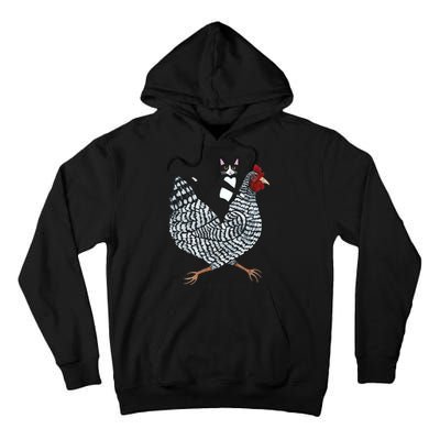Tuxedo Cat Riding A Chicken Funny Tall Hoodie