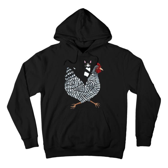 Tuxedo Cat Riding A Chicken Funny Tall Hoodie