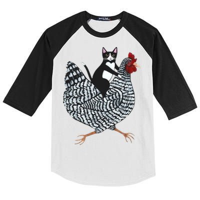 Tuxedo Cat Riding A Chicken Funny Kids Colorblock Raglan Jersey