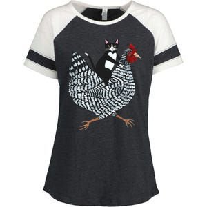 Tuxedo Cat Riding A Chicken Funny Enza Ladies Jersey Colorblock Tee