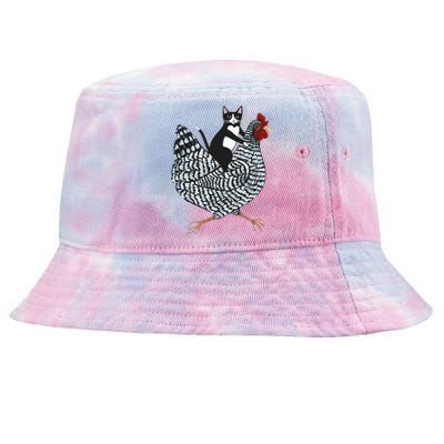 Tuxedo Cat Riding A Chicken Funny Tie-Dyed Bucket Hat