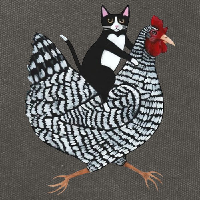 Tuxedo Cat Riding A Chicken Funny Cotton Canvas Backpack
