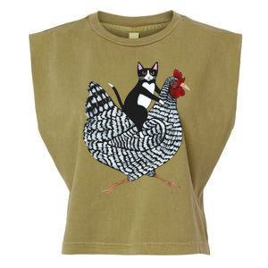 Tuxedo Cat Riding A Chicken Funny Garment-Dyed Women's Muscle Tee