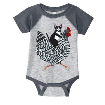 Tuxedo Cat Riding A Chicken Funny Infant Baby Jersey Bodysuit