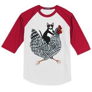 Tuxedo Cat Riding A Chicken Funny Kids Colorblock Raglan Jersey