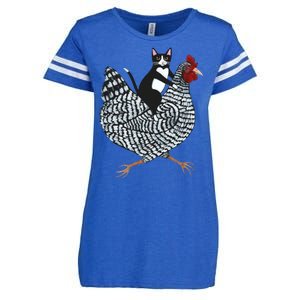 Tuxedo Cat Riding A Chicken Funny Enza Ladies Jersey Football T-Shirt