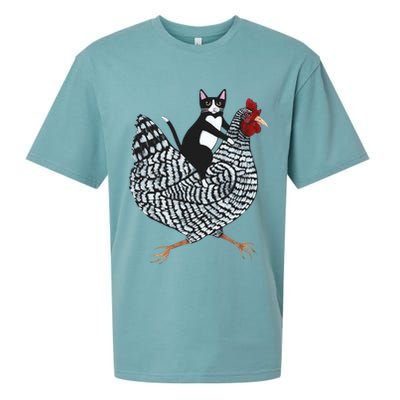 Tuxedo Cat Riding A Chicken Funny Sueded Cloud Jersey T-Shirt