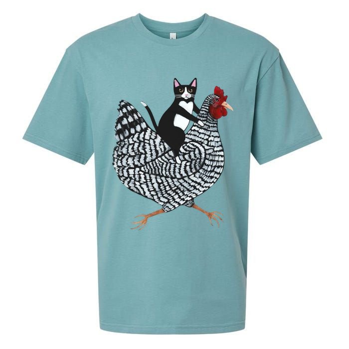 Tuxedo Cat Riding A Chicken Funny Sueded Cloud Jersey T-Shirt