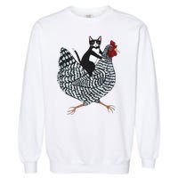 Tuxedo Cat Riding A Chicken Funny Garment-Dyed Sweatshirt