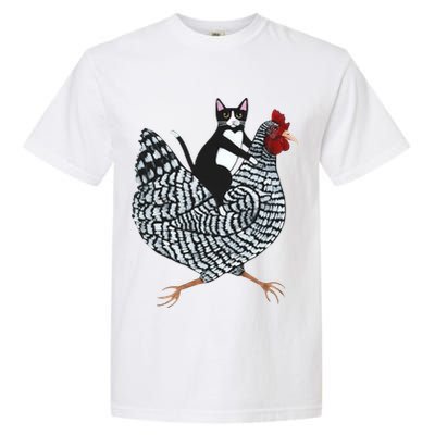 Tuxedo Cat Riding A Chicken Funny Garment-Dyed Heavyweight T-Shirt
