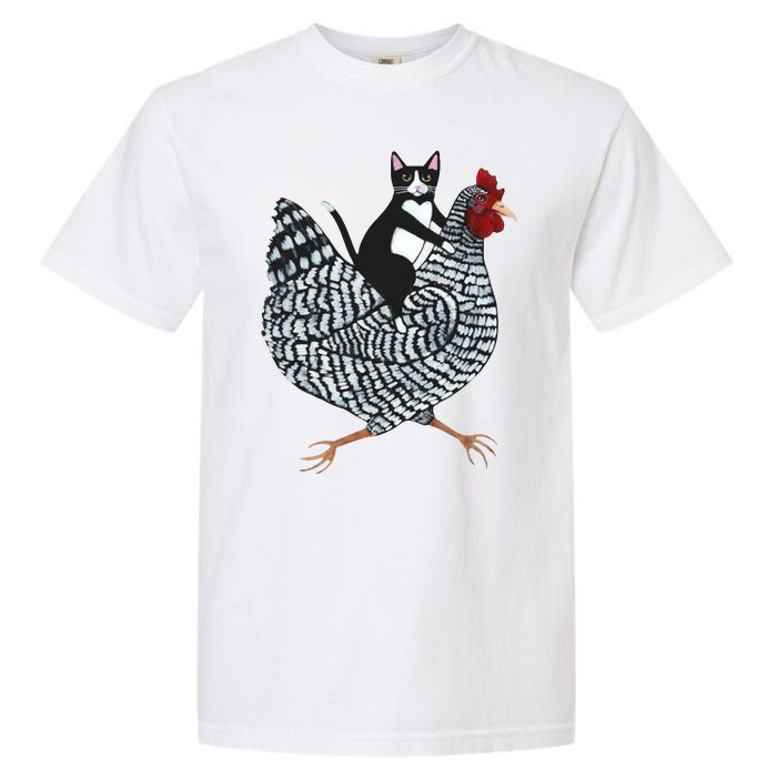 Tuxedo Cat Riding A Chicken Funny Garment-Dyed Heavyweight T-Shirt