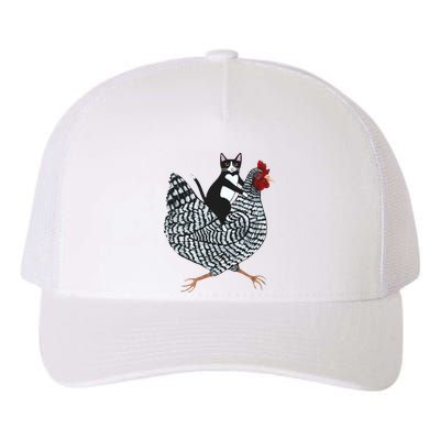 Tuxedo Cat Riding A Chicken Funny Yupoong Adult 5-Panel Trucker Hat