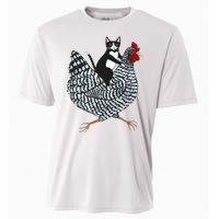 Tuxedo Cat Riding A Chicken Funny Cooling Performance Crew T-Shirt