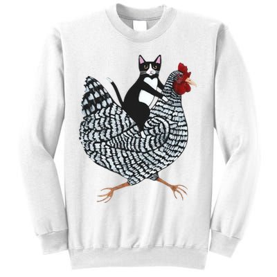Tuxedo Cat Riding A Chicken Funny Sweatshirt