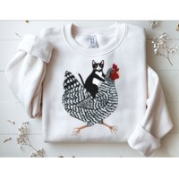 Tuxedo Cat Riding A Chicken Funny Sweatshirt