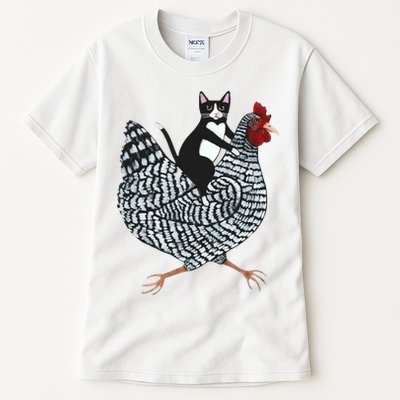 Tuxedo Cat Riding A Chicken Funny Tall T-Shirt