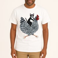 Tuxedo Cat Riding A Chicken Funny Tall T-Shirt