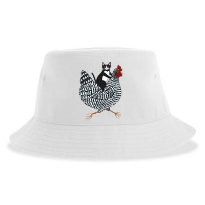 Tuxedo Cat Riding A Chicken Funny Sustainable Bucket Hat