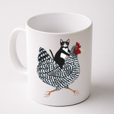 Tuxedo Cat Riding A Chicken Funny Mug