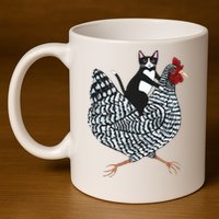 Tuxedo Cat Riding A Chicken Funny 11oz C Handle Ceramic Mug