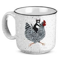 Tuxedo Cat Riding A Chicken Funny 15oz Campfire Ceramic Mug