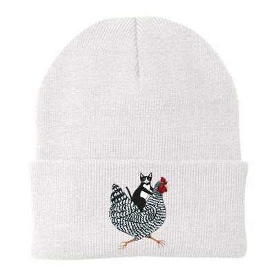 Tuxedo Cat Riding A Chicken Funny Beanie