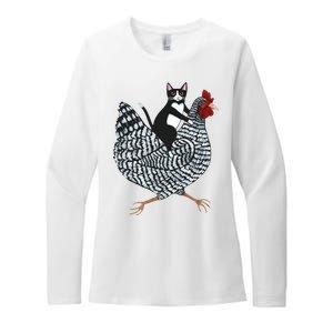 Tuxedo Cat Riding A Chicken Funny Womens CVC Long Sleeve Shirt