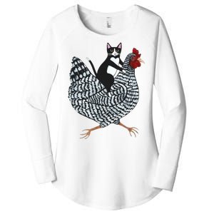 Tuxedo Cat Riding A Chicken Funny Women's Perfect Tri Tunic Long Sleeve Shirt