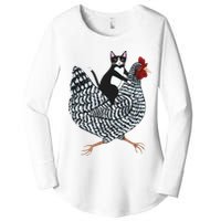Tuxedo Cat Riding A Chicken Funny Women's Perfect Tri Tunic Long Sleeve Shirt