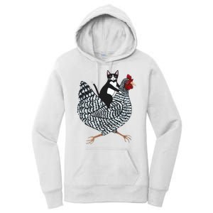 Tuxedo Cat Riding A Chicken Funny Women's Pullover Hoodie