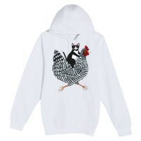 Tuxedo Cat Riding A Chicken Funny Premium Pullover Hoodie