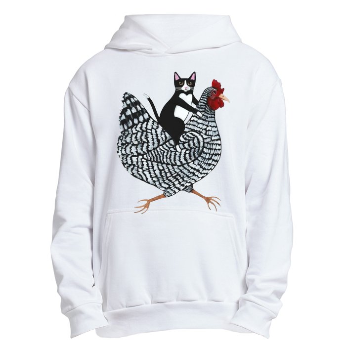 Tuxedo Cat Riding A Chicken Funny Urban Pullover Hoodie