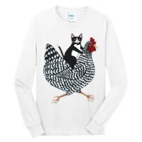 Tuxedo Cat Riding A Chicken Funny Tall Long Sleeve T-Shirt