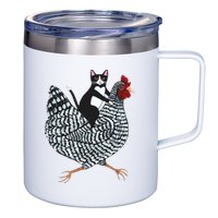 Tuxedo Cat Riding A Chicken Funny 12oz Stainless Steel Coffee Mug