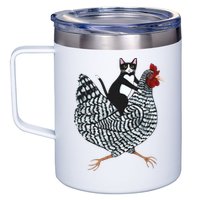 Tuxedo Cat Riding A Chicken Funny 12oz Stainless Steel Coffee Mug