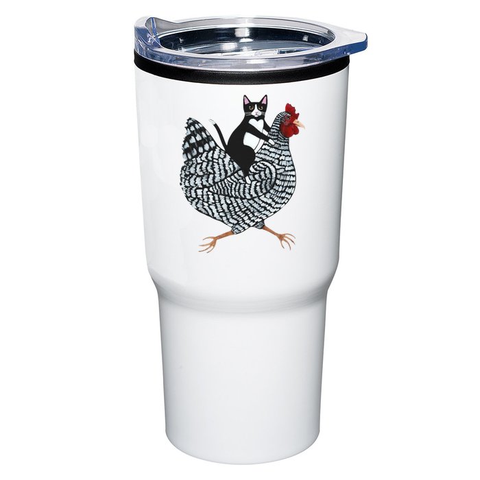 Tuxedo Cat Riding A Chicken Funny Tumbler