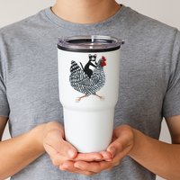 Tuxedo Cat Riding A Chicken Funny Tumbler