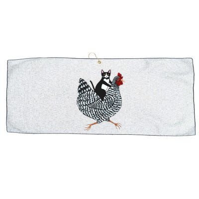 Tuxedo Cat Riding A Chicken Funny Large Microfiber Waffle Golf Towel