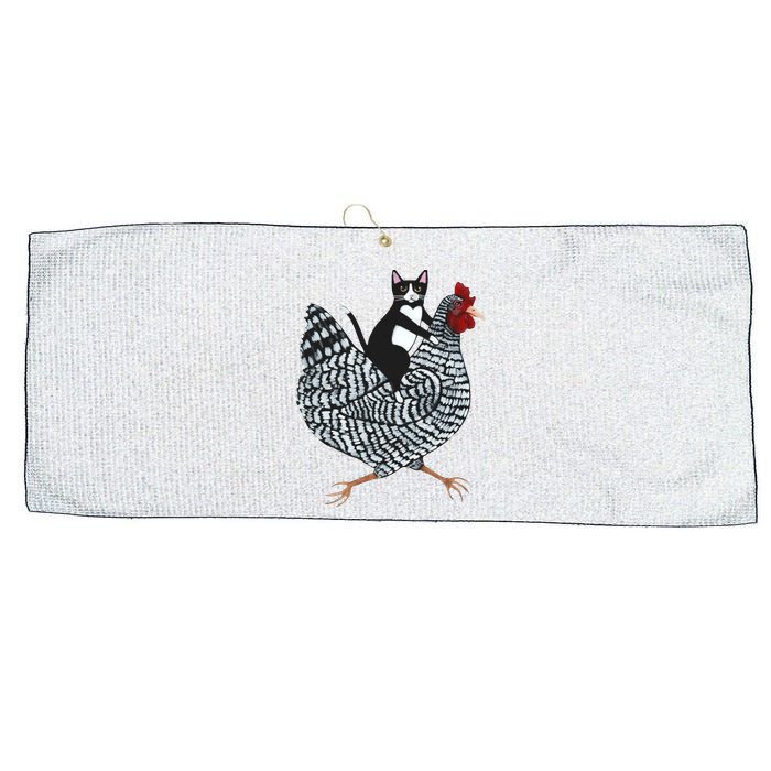 Tuxedo Cat Riding A Chicken Funny Large Microfiber Waffle Golf Towel