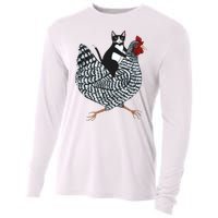 Tuxedo Cat Riding A Chicken Funny Cooling Performance Long Sleeve Crew