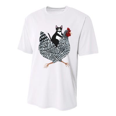 Tuxedo Cat Riding A Chicken Funny Youth Performance Sprint T-Shirt