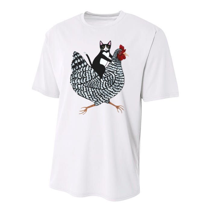 Tuxedo Cat Riding A Chicken Funny Youth Performance Sprint T-Shirt