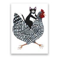 Tuxedo Cat Riding A Chicken Funny Poster