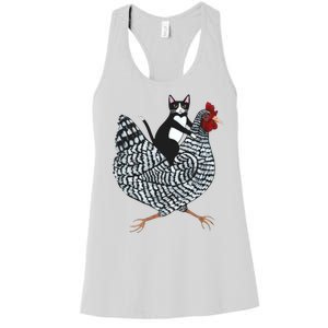 Tuxedo Cat Riding A Chicken Funny Women's Racerback Tank