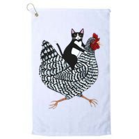 Tuxedo Cat Riding A Chicken Funny Golf Towel