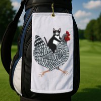 Tuxedo Cat Riding A Chicken Funny Golf Towel
