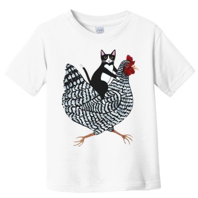Tuxedo Cat Riding A Chicken Funny Toddler T-Shirt